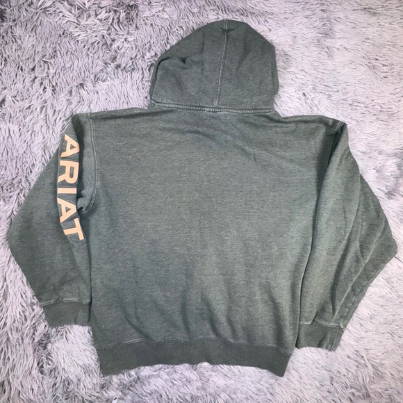 Ariat Hoodie Unisex Large Logo Sleeve Graphic Sweatshirt Hunter Green Western - Picture 10 of 12